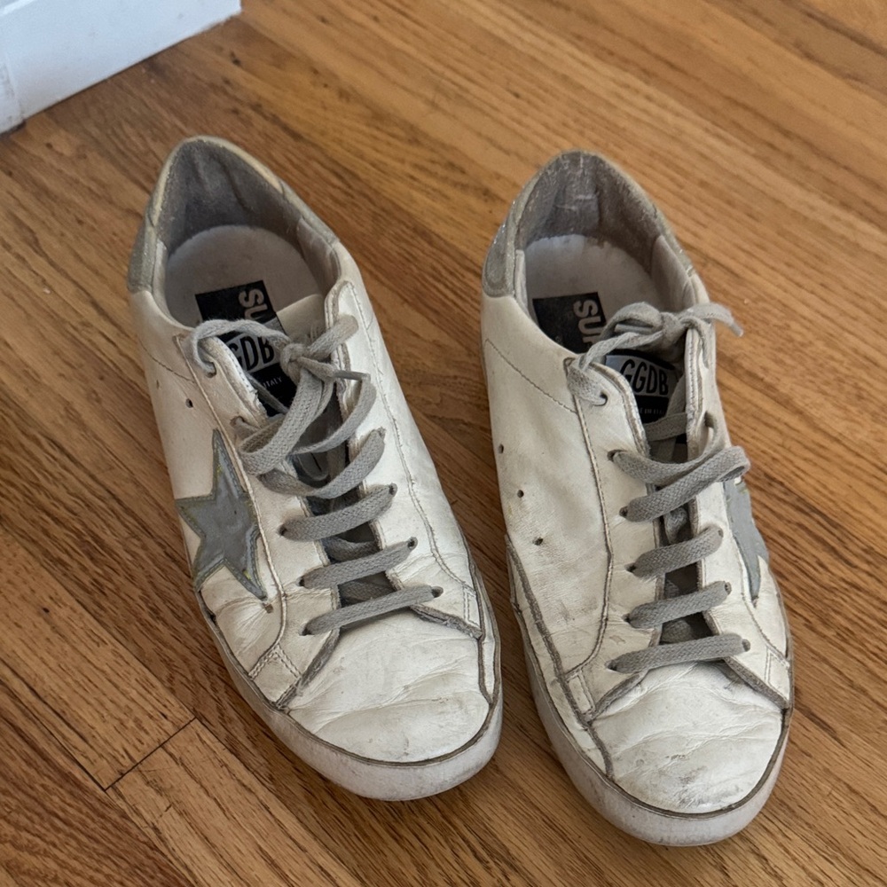 Golden Goose Cream and Gray Star Sneakers